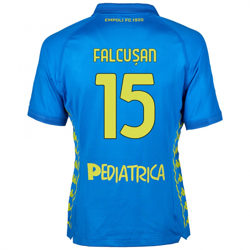 Enfant Maillot Darius Fălcușan #15 Bleu Tenues Domicile 2024/25 T-Shirt Belgique