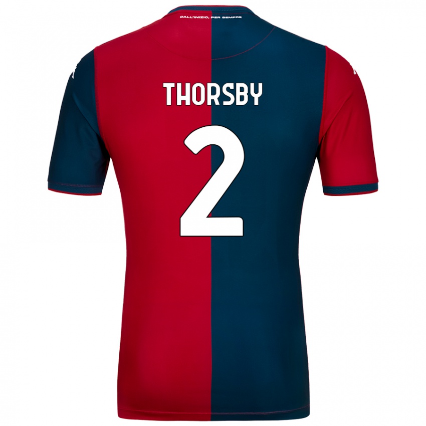 Enfant Maillot Morten Thorsby #2 Rouge Bleu Foncé Tenues Domicile 2024/25 T-Shirt Belgique