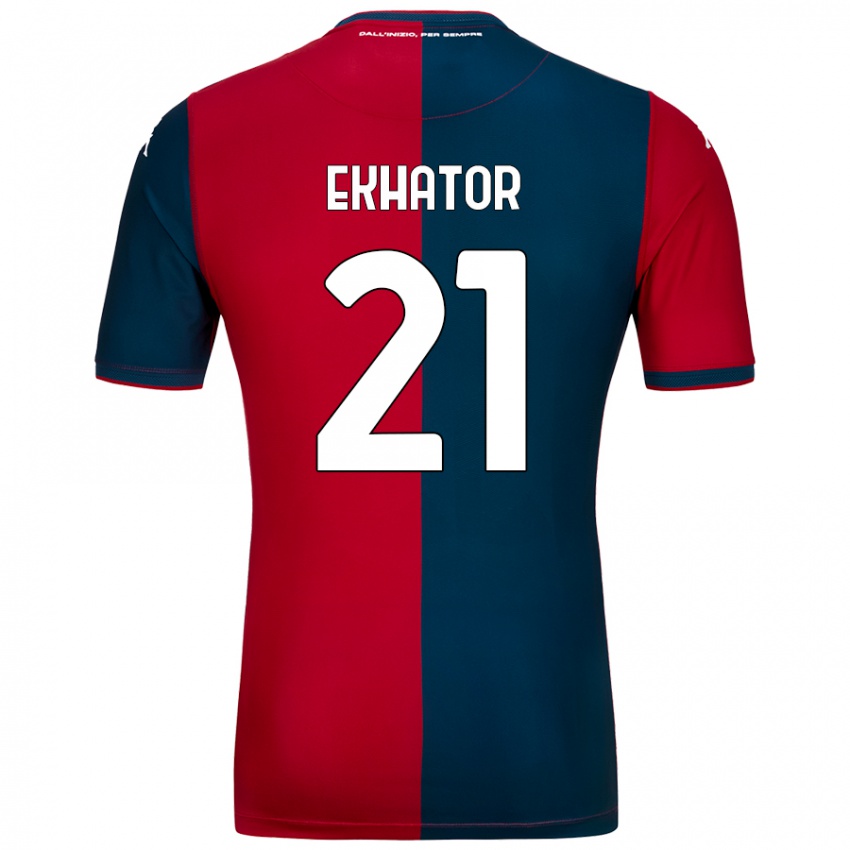 Enfant Maillot Jeff Ekhator #21 Rouge Bleu Foncé Tenues Domicile 2024/25 T-Shirt Belgique