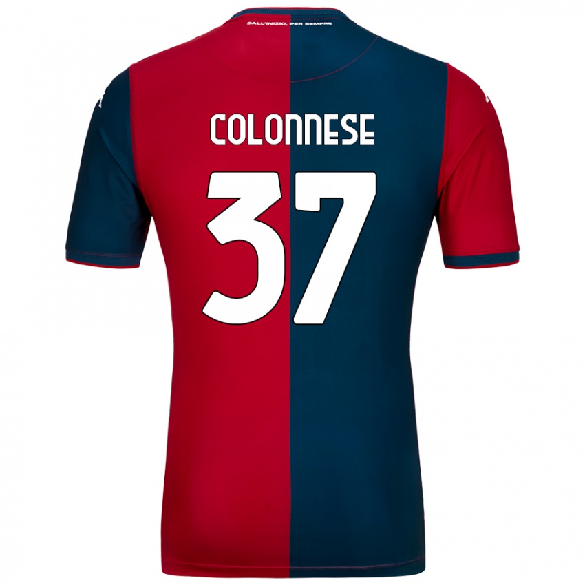 Enfant Maillot Lorenzo Colonnese #37 Rouge Bleu Foncé Tenues Domicile 2024/25 T-Shirt Belgique