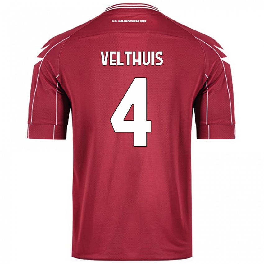 Enfant Maillot Tijs Velthuis #4 Bordeaux Tenues Domicile 2024/25 T-Shirt Belgique