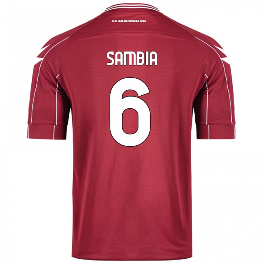 Enfant Maillot Junior Sambia #6 Bordeaux Tenues Domicile 2024/25 T-Shirt Belgique