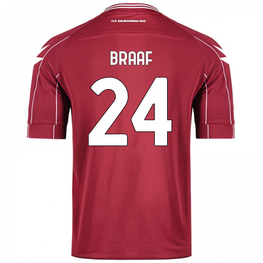 Enfant Maillot Jayden Braaf #24 Bordeaux Tenues Domicile 2024/25 T-Shirt Belgique