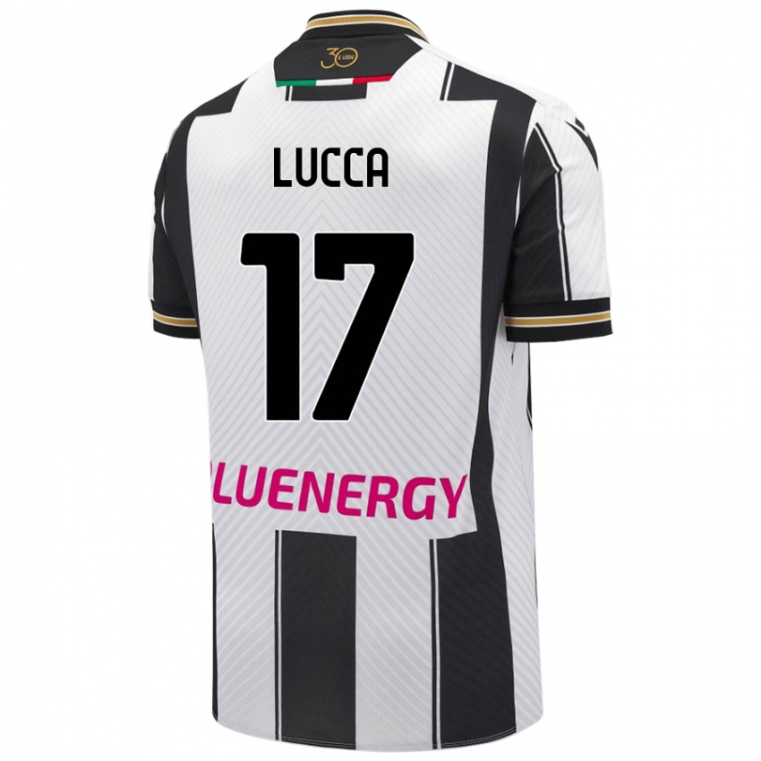 Enfant Maillot Lorenzo Lucca #17 Blanc Noir Tenues Domicile 2024/25 T-Shirt Belgique