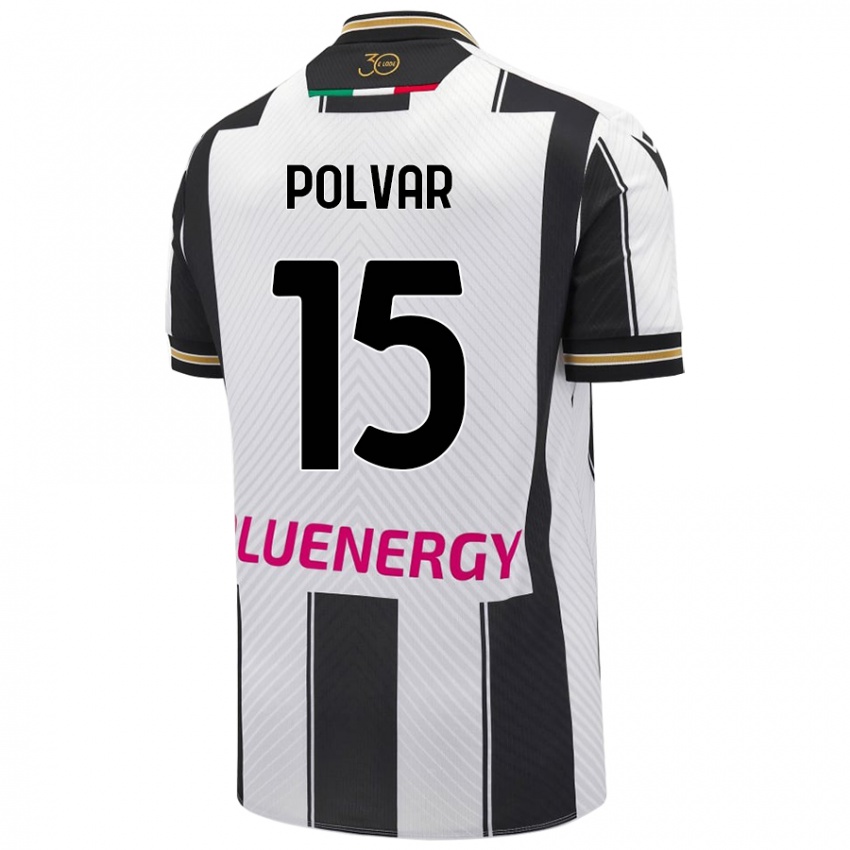 Enfant Maillot Francesco Polvar #15 Blanc Noir Tenues Domicile 2024/25 T-Shirt Belgique