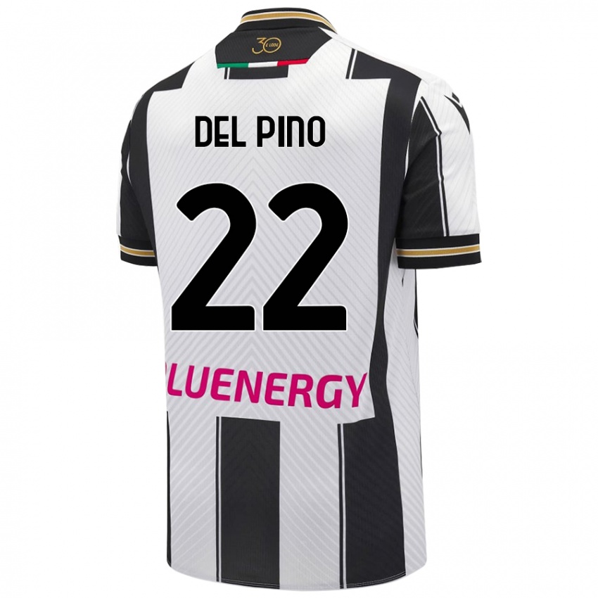 Enfant Maillot Lorenzo Del Pino #22 Blanc Noir Tenues Domicile 2024/25 T-Shirt Belgique