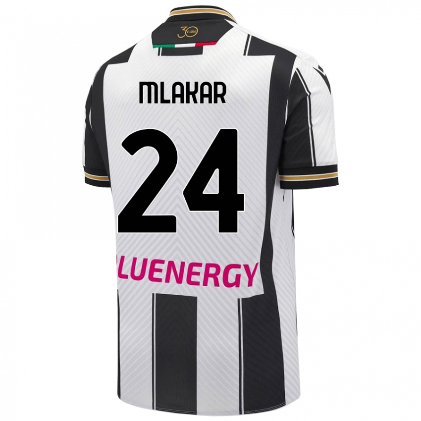 Enfant Maillot Lorenzo Mlakar #24 Blanc Noir Tenues Domicile 2024/25 T-Shirt Belgique