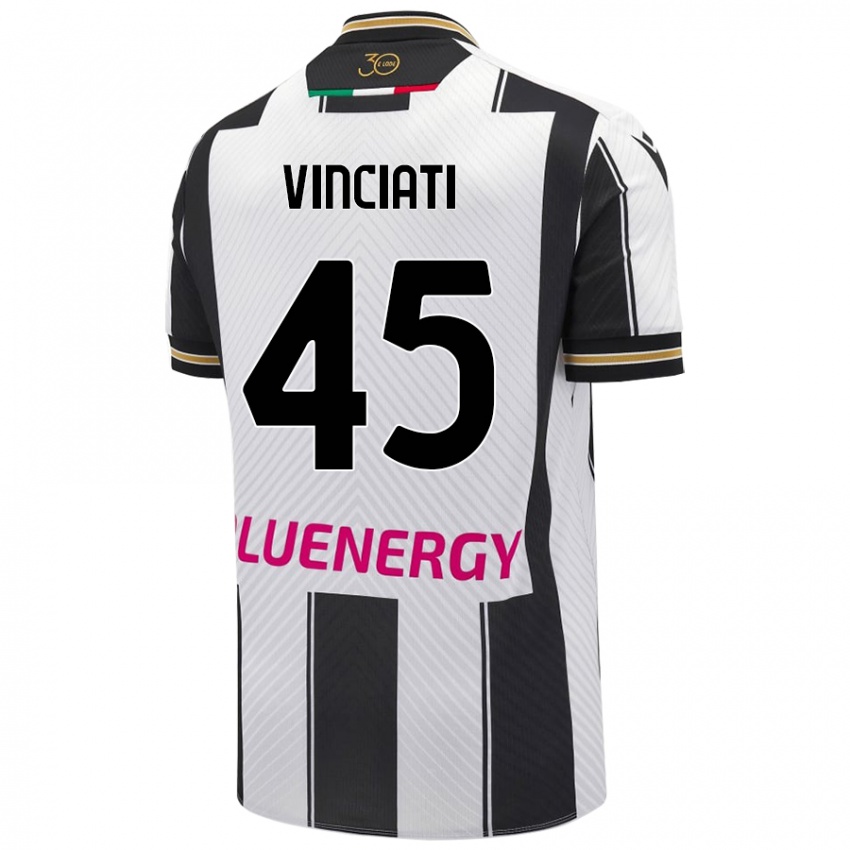 Enfant Maillot Giulio Vinciati #45 Blanc Noir Tenues Domicile 2024/25 T-Shirt Belgique