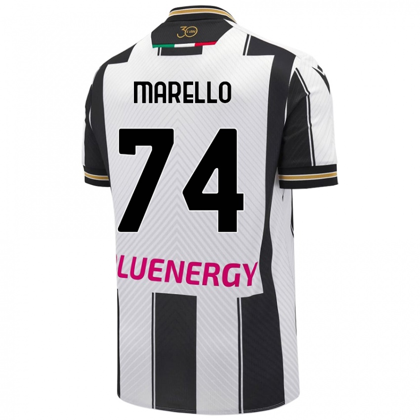 Enfant Maillot Mattia Marello #74 Blanc Noir Tenues Domicile 2024/25 T-Shirt Belgique