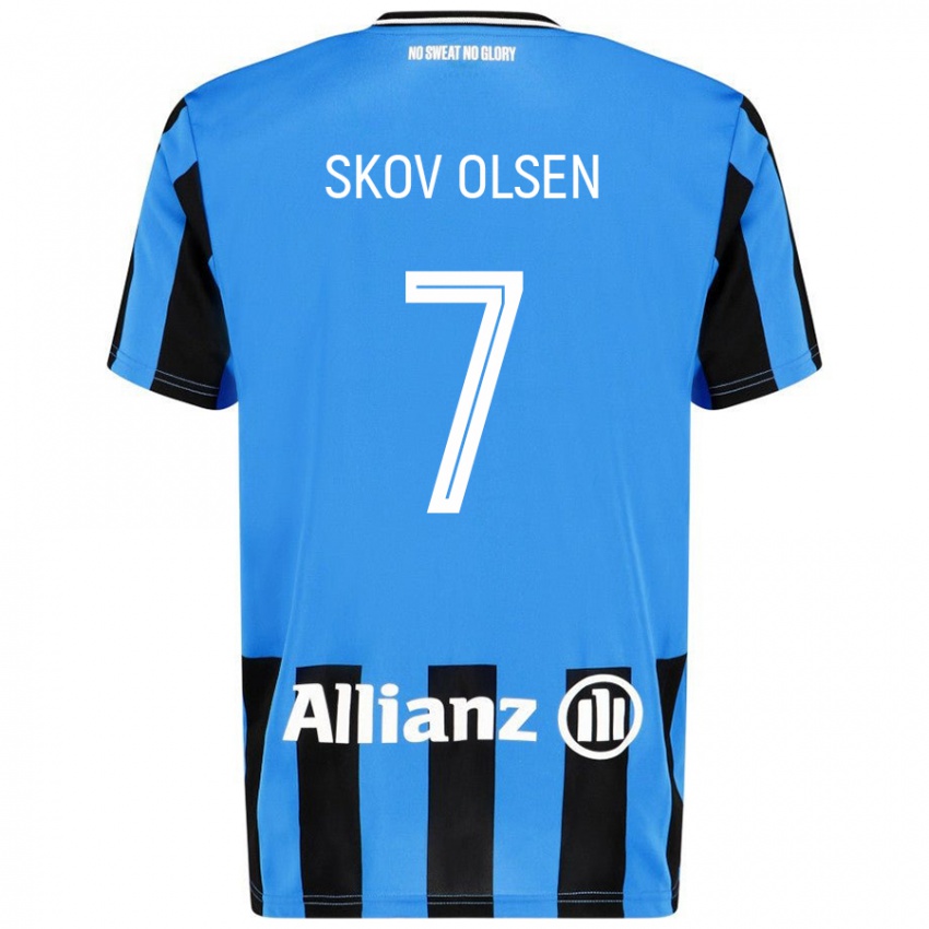 Enfant Maillot Andreas Skov Olsen #7 Bleu Ciel Noir Tenues Domicile 2024/25 T-Shirt Belgique