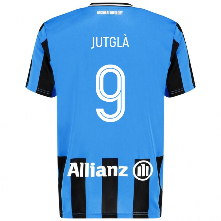 Enfant Maillot Ferran Jutglà #9 Bleu Ciel Noir Tenues Domicile 2024/25 T-Shirt Belgique