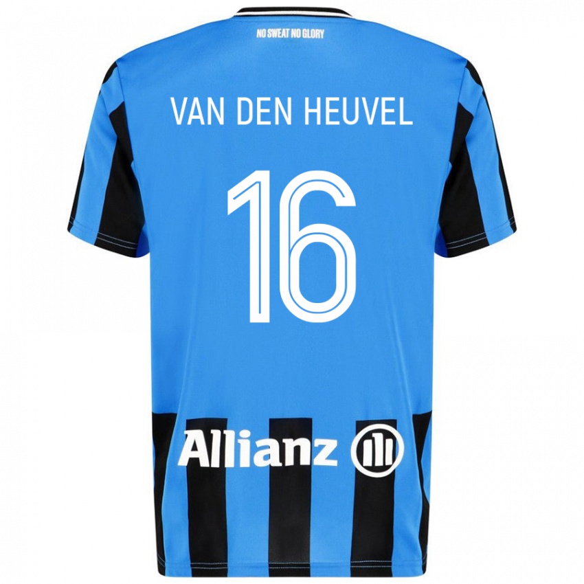 Enfant Maillot Dani Van Den Heuvel #16 Bleu Ciel Noir Tenues Domicile 2024/25 T-Shirt Belgique