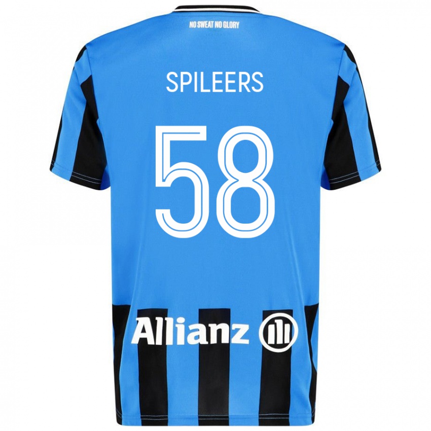 Enfant Maillot Jorne Spileers #58 Bleu Ciel Noir Tenues Domicile 2024/25 T-Shirt Belgique