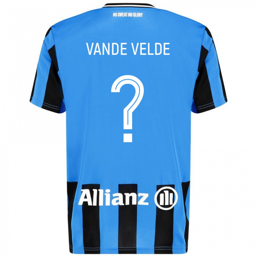 Enfant Maillot Chloé Vande Velde #0 Bleu Ciel Noir Tenues Domicile 2024/25 T-Shirt Belgique