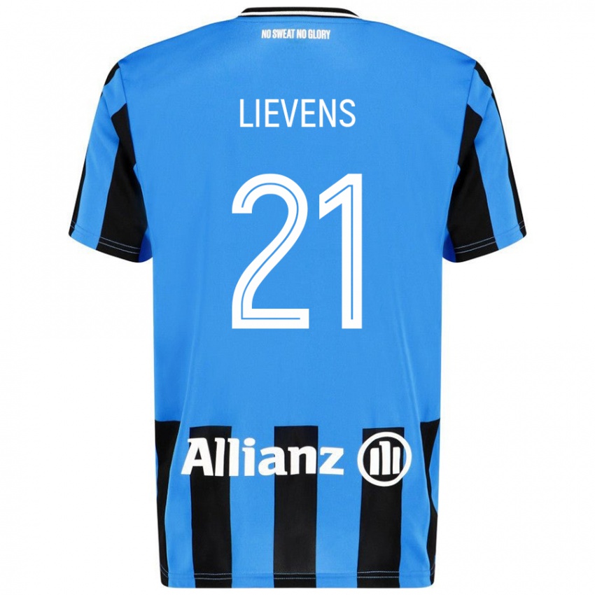 Enfant Maillot Caitlin Lievens #21 Bleu Ciel Noir Tenues Domicile 2024/25 T-Shirt Belgique