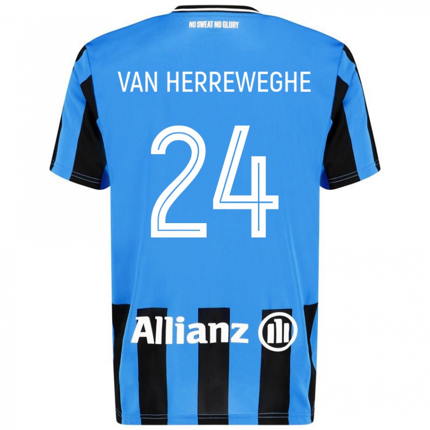 Enfant Maillot Febe Van Herreweghe #24 Bleu Ciel Noir Tenues Domicile 2024/25 T-Shirt Belgique