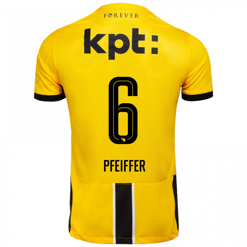 Enfant Maillot Patric Pfeiffer #6 Jaune Noir Tenues Domicile 2024/25 T-Shirt Belgique