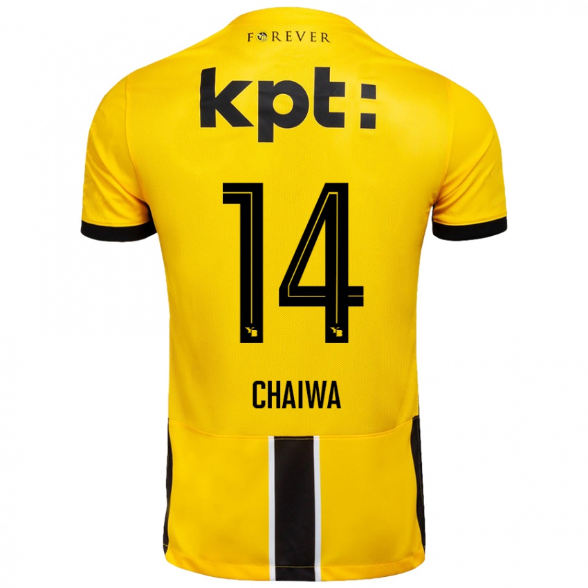 Enfant Maillot Miguel Chaiwa #14 Jaune Noir Tenues Domicile 2024/25 T-Shirt Belgique