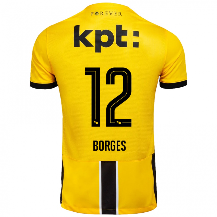 Enfant Maillot David Borges #12 Jaune Noir Tenues Domicile 2024/25 T-Shirt Belgique