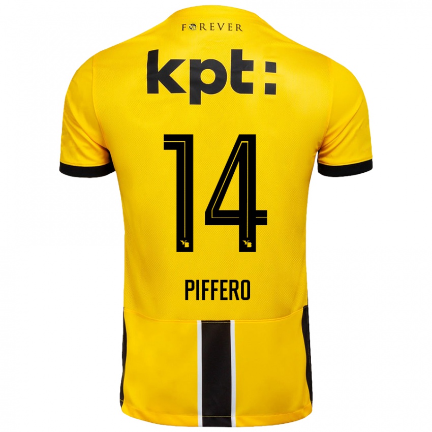 Enfant Maillot David Piffero #14 Jaune Noir Tenues Domicile 2024/25 T-Shirt Belgique