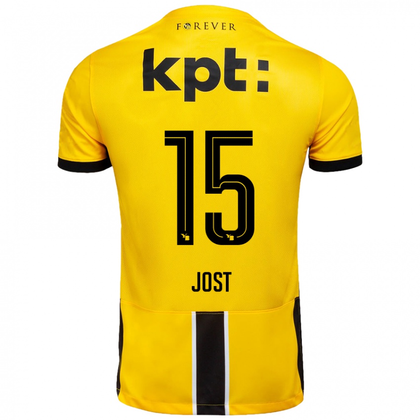 Enfant Maillot Tristan Jost #15 Jaune Noir Tenues Domicile 2024/25 T-Shirt Belgique