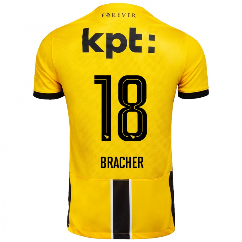 Enfant Maillot Jasha Bracher #18 Jaune Noir Tenues Domicile 2024/25 T-Shirt Belgique