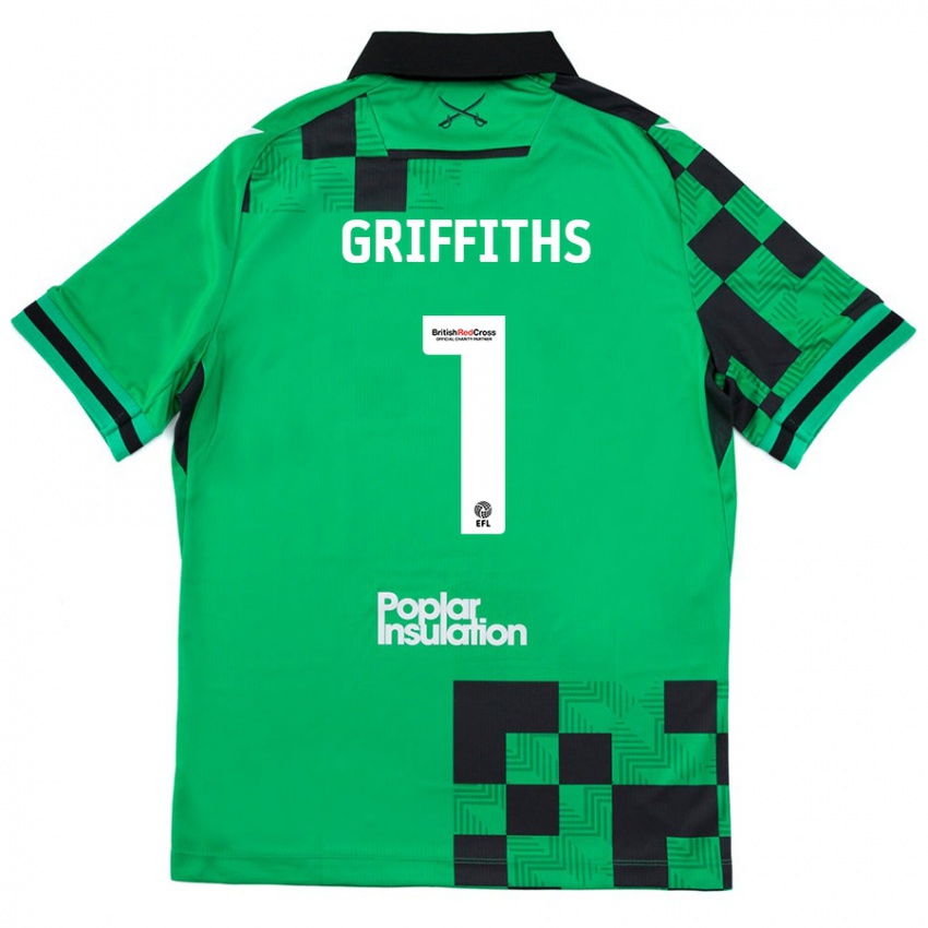 Enfant Maillot Josh Griffiths #1 Vert Noir Tenues Extérieur 2024/25 T-Shirt Belgique