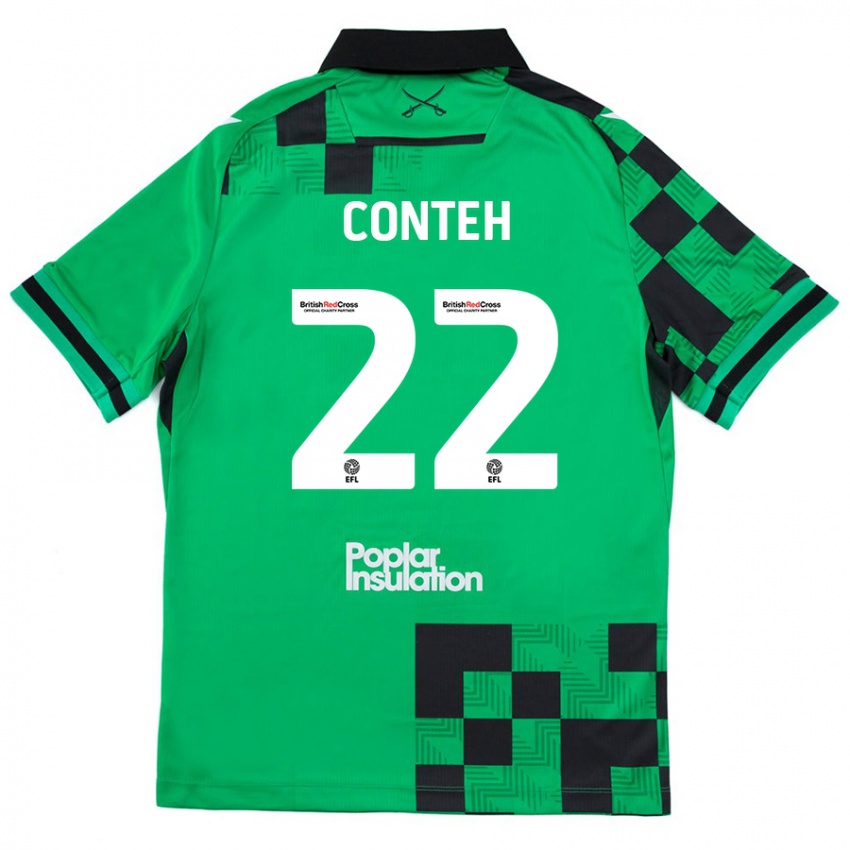 Enfant Maillot Kamil Conteh #22 Vert Noir Tenues Extérieur 2024/25 T-Shirt Belgique