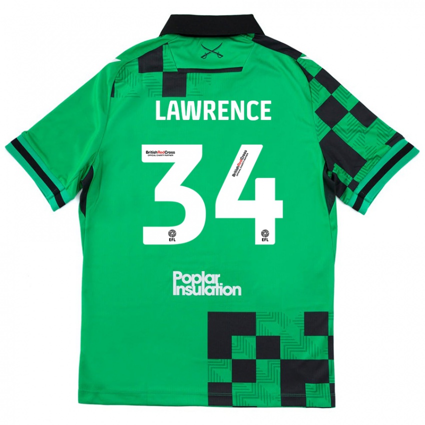 Enfant Maillot Jerry Lawrence #34 Vert Noir Tenues Extérieur 2024/25 T-Shirt Belgique