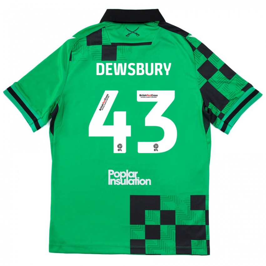 Enfant Maillot Ollie Dewsbury #43 Vert Noir Tenues Extérieur 2024/25 T-Shirt Belgique