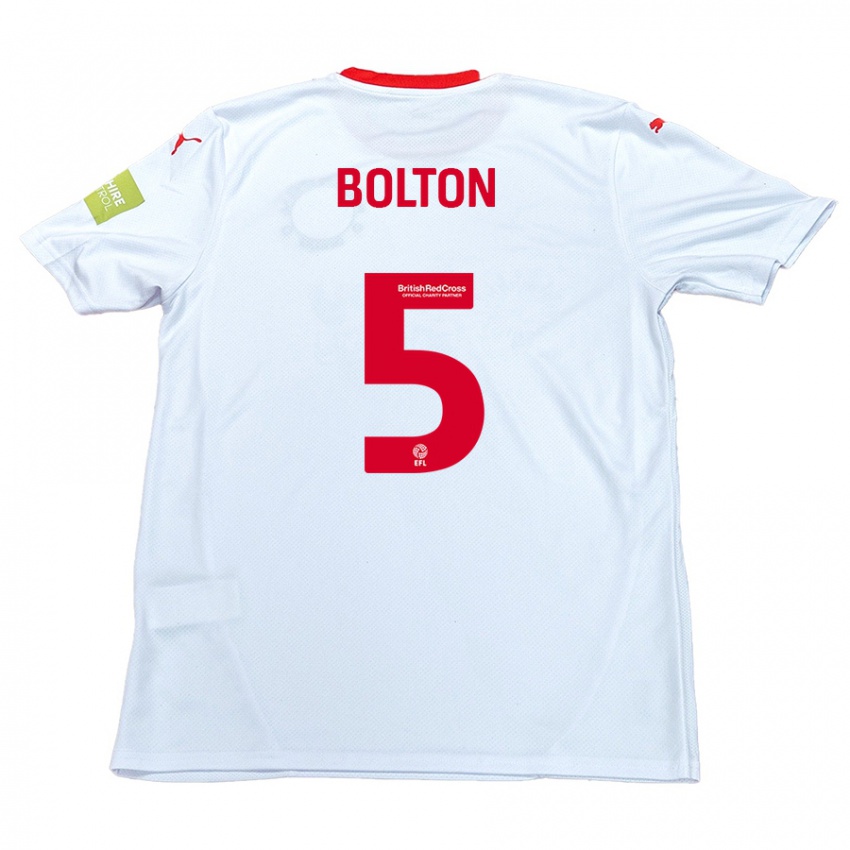 Enfant Maillot James Bolton #5 Blanc Tenues Extérieur 2024/25 T-Shirt Belgique