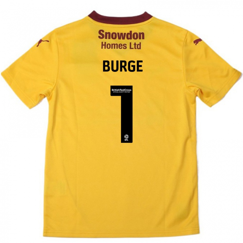 Kinderen Lee Burge #1 Oranje Bordeauxrood Uitshirt Uittenue 2024/25 T-Shirt België