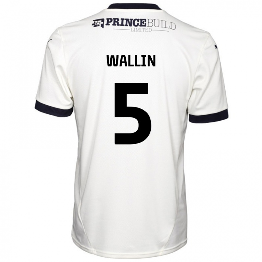 Enfant Maillot Oscar Wallin #5 Blanc Cassé Noir Tenues Extérieur 2024/25 T-Shirt Belgique