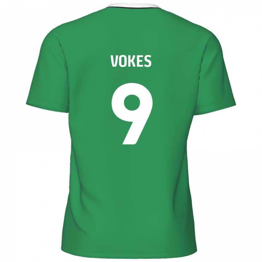 Enfant Maillot Sam Vokes #9 Rayures Blanches Vertes Tenues Extérieur 2024/25 T-Shirt Belgique