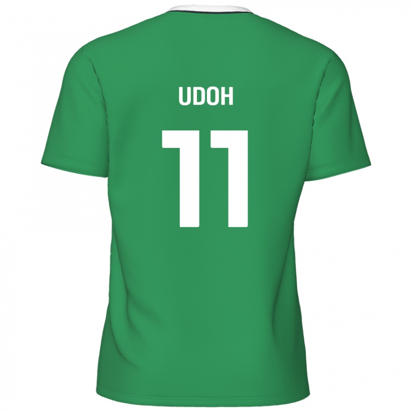 Enfant Maillot Daniel Udoh #11 Rayures Blanches Vertes Tenues Extérieur 2024/25 T-Shirt Belgique