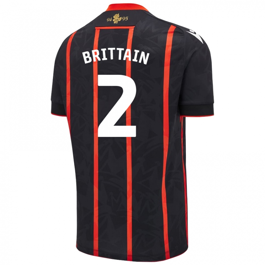 Kinderen Callum Brittain #2 Zwart Rood Uitshirt Uittenue 2024/25 T-Shirt België