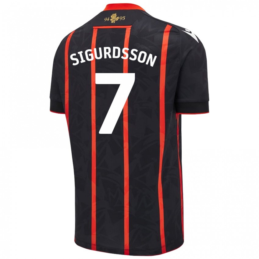 Kinderen Arnór Sigurdsson #7 Zwart Rood Uitshirt Uittenue 2024/25 T-Shirt België