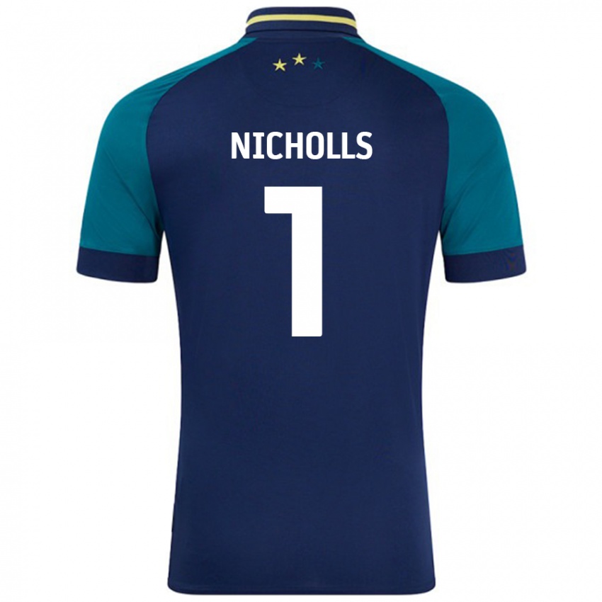 Kinderen Lee Nicholls #1 Marineblauw Donkergroen Uitshirt Uittenue 2024/25 T-Shirt België