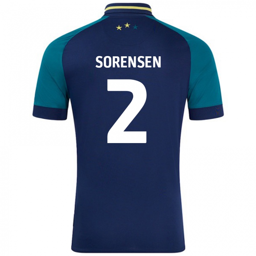 Kinderen Lasse Sörensen #2 Marineblauw Donkergroen Uitshirt Uittenue 2024/25 T-Shirt België