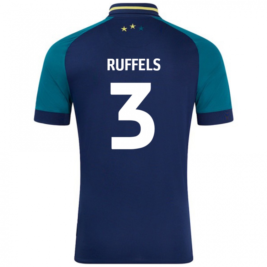 Kinderen Josh Ruffels #3 Marineblauw Donkergroen Uitshirt Uittenue 2024/25 T-Shirt België