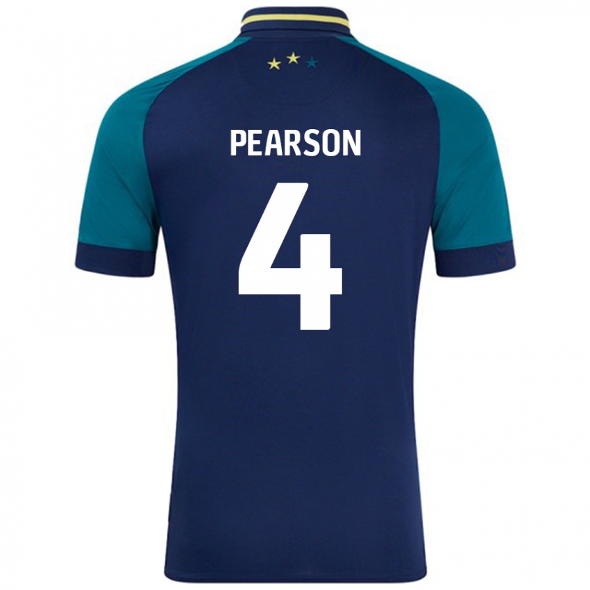 Kinderen Matty Pearson #4 Marineblauw Donkergroen Uitshirt Uittenue 2024/25 T-Shirt België