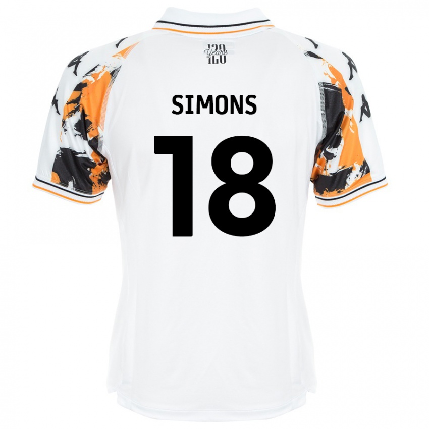 Enfant Maillot Xavier Simons #18 Blanc Tenues Extérieur 2024/25 T-Shirt Belgique