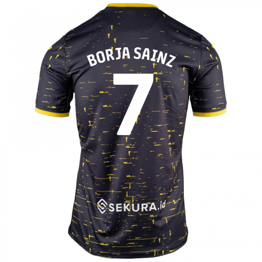 Enfant Maillot Borja Sainz #7 Noir Jaune Tenues Extérieur 2024/25 T-Shirt Belgique