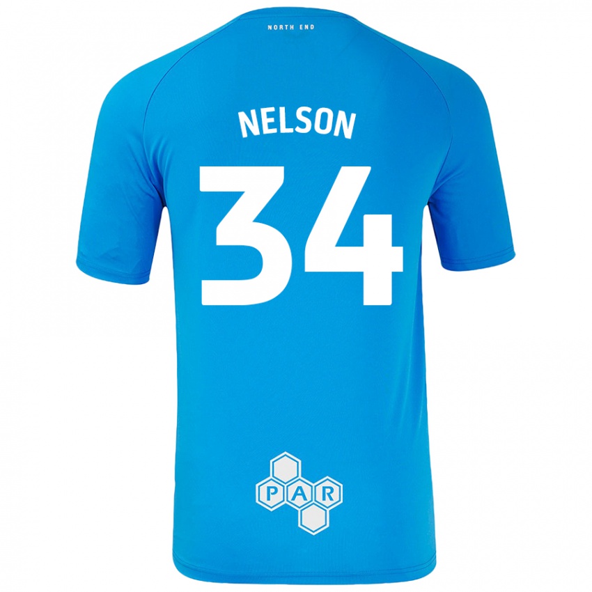 Enfant Maillot Kitt Nelson #34 Bleu Ciel Tenues Extérieur 2024/25 T-Shirt Belgique