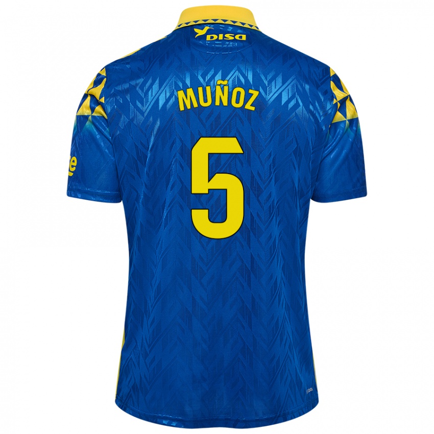 Kinder Javi Muñoz #5 Blau Gelb Auswärtstrikot Trikot 2024/25 T-Shirt Belgien