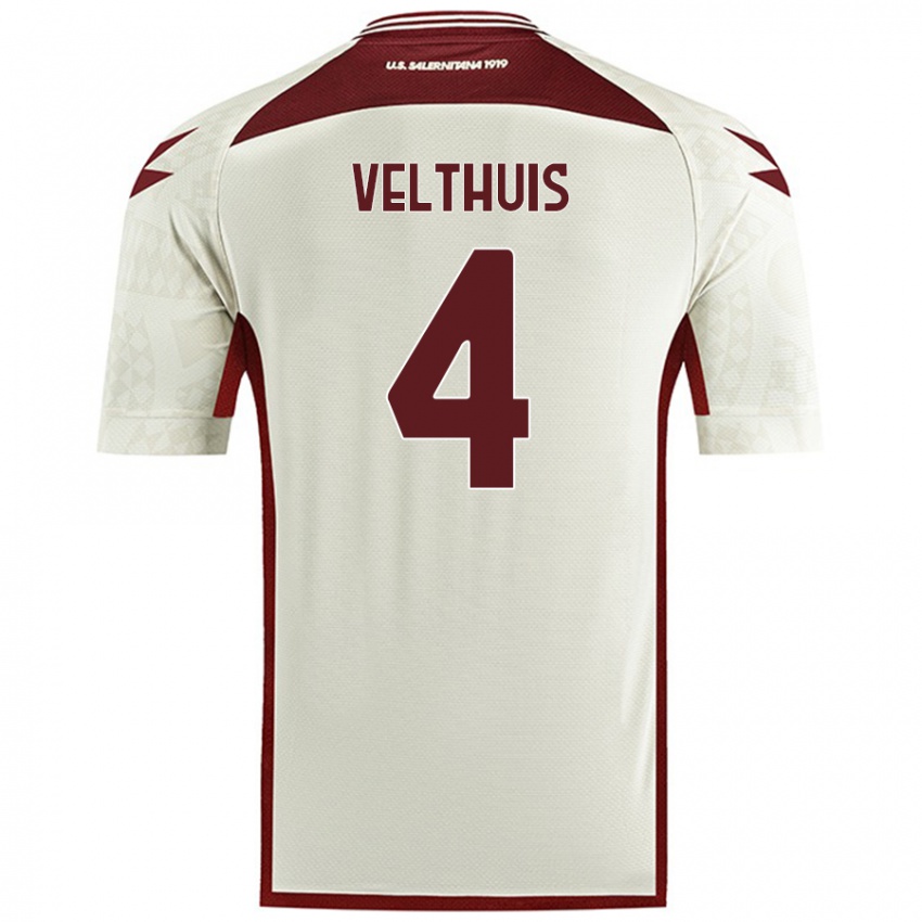 Enfant Maillot Tijs Velthuis #4 Couleur Crème Tenues Extérieur 2024/25 T-Shirt Belgique