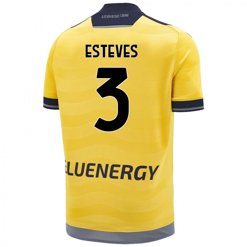 Enfant Maillot Gonçalo Esteves #3 Doré Tenues Extérieur 2024/25 T-Shirt Belgique