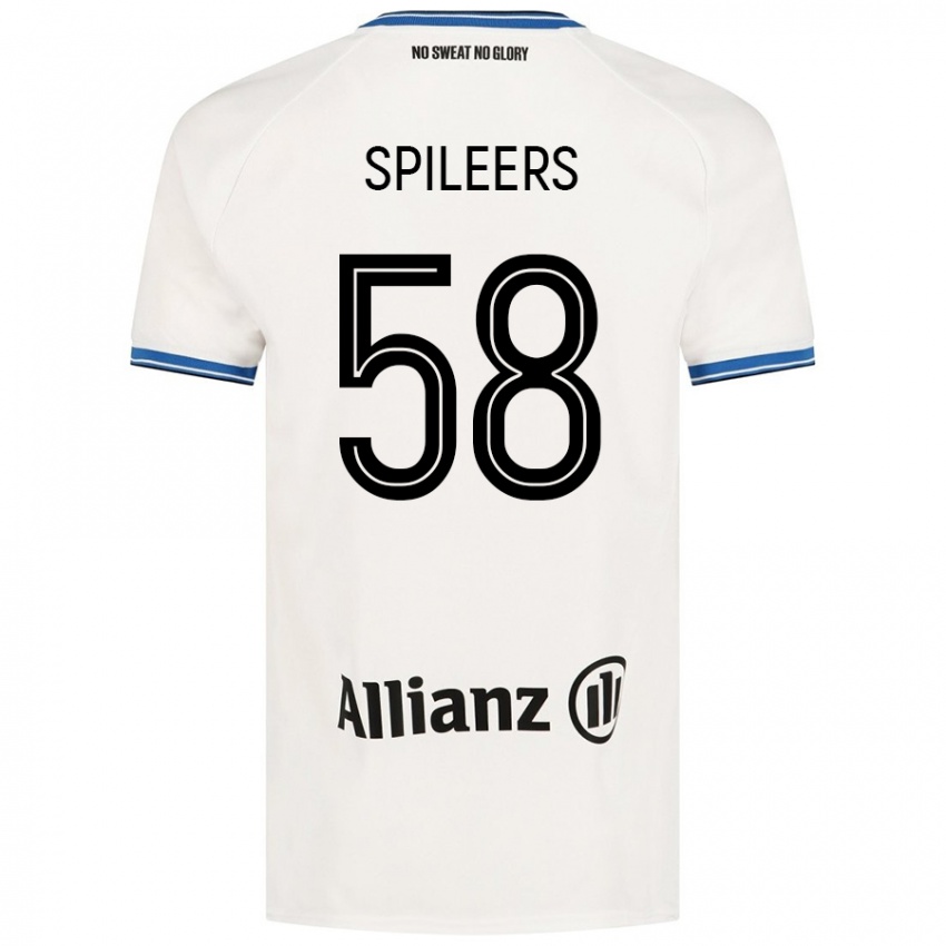 Enfant Maillot Jorne Spileers #58 Blanc Tenues Extérieur 2024/25 T-Shirt Belgique