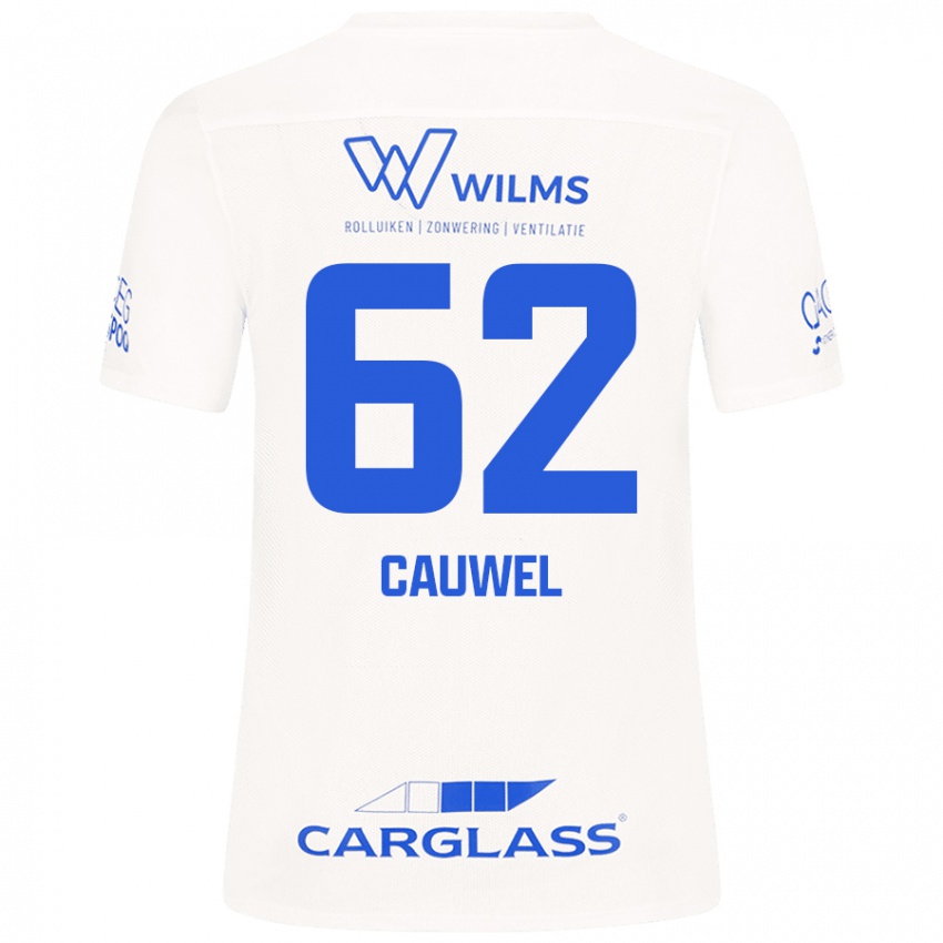 Enfant Maillot Michiel Cauwel #62 Blanc Tenues Extérieur 2024/25 T-Shirt Belgique