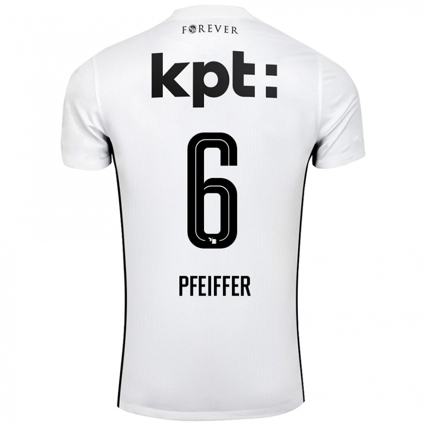 Enfant Maillot Patric Pfeiffer #6 Blanc Noir Tenues Extérieur 2024/25 T-Shirt Belgique